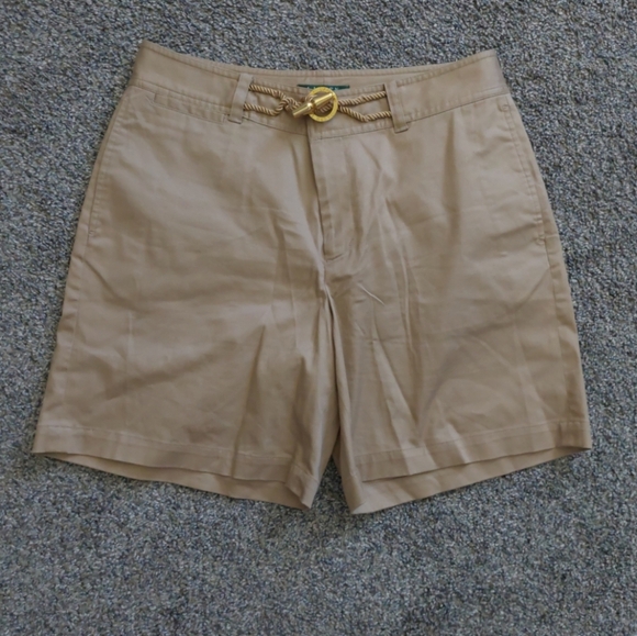 Lauren Ralph Lauren Khaki Toggle Bermuda Shorts 8 Casual Preppy Nwot - Picture 1 of 5